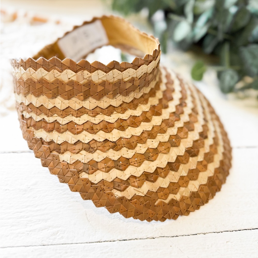 Woven Straw Visor - Brown/Cream Two Tone Sun Hat